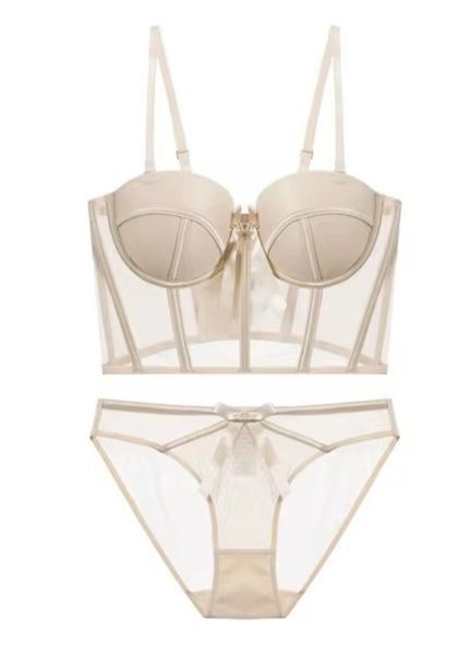 Женский комплект белья с бюстгальтером-корсетом и трусиками Elegant Bow (1586-75-02) Бежевый 80 1586-75-02 фото