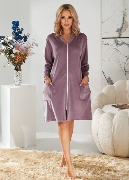 Женский домашний велюровый халат на молнии Lilac Comfort (1494-42-01) Лиловый S 1494-42-01 фото